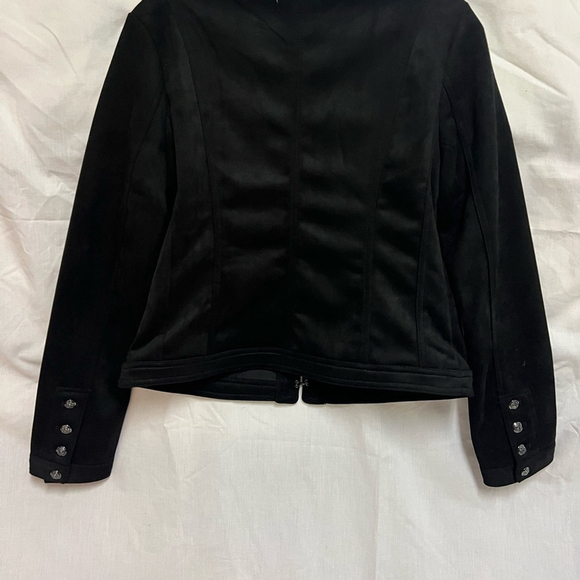 Carmen Marc Valvo Black Faux Suede Jacket Blazer Women’s Size Small EUC - Picture 2 of 8